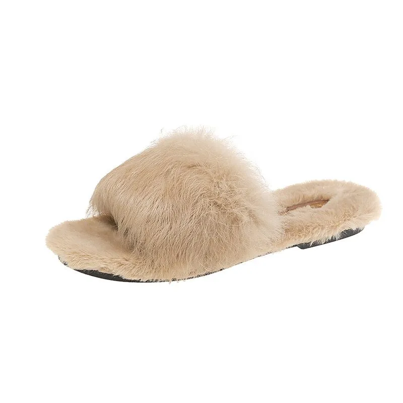 Women's Summer/Winter Casual Flip Flops With Fur