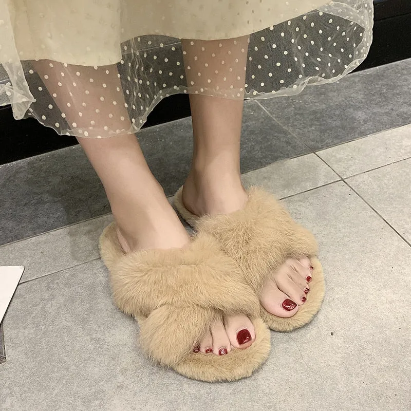 Women's Summer/Winter Casual Flip Flops With Fur