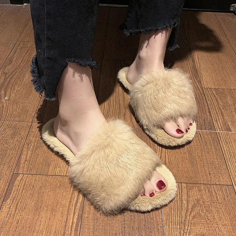 Women's Summer/Winter Casual Flip Flops With Fur