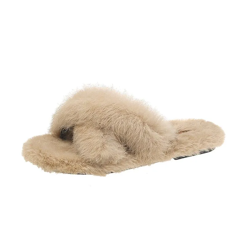 Women's Summer/Winter Casual Flip Flops With Fur