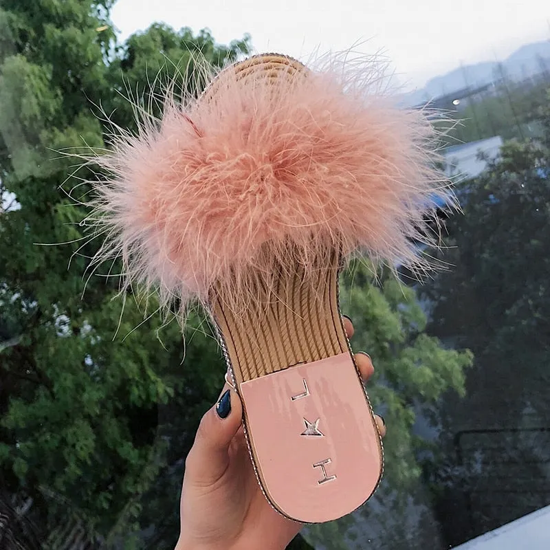 Women's Summer/Winter Casual Flip Flops With Fur
