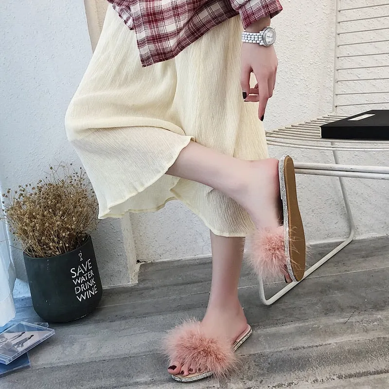 Women's Summer/Winter Casual Flip Flops With Fur