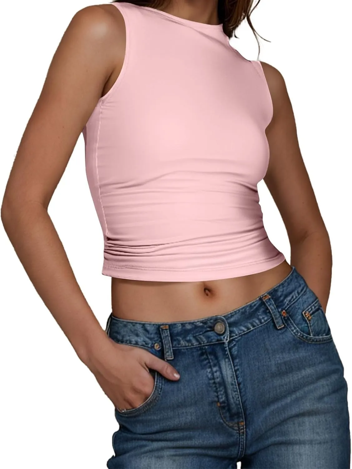 Womens Tank Top 2025 Sleeveless High Neck Cropped Tee Shirt Summer Athletic Fashion Casual Basic Fitted Y2k Tops