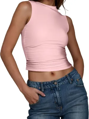 Womens Tank Top 2025 Sleeveless High Neck Cropped Tee Shirt Summer Athletic Fashion Casual Basic Fitted Y2k Tops