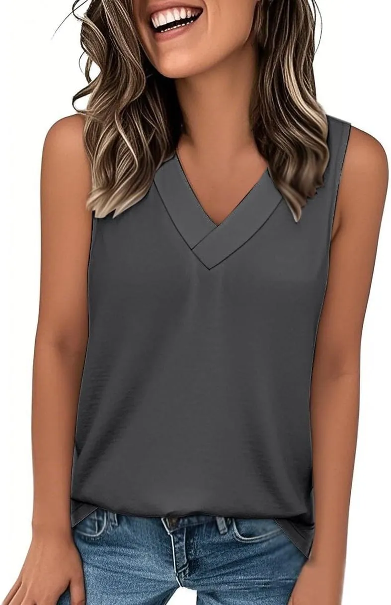 Womens Tank Tops 2025 Sleeveless Summer Vacation Beach Tees Shirts V Neck Basic Shirts