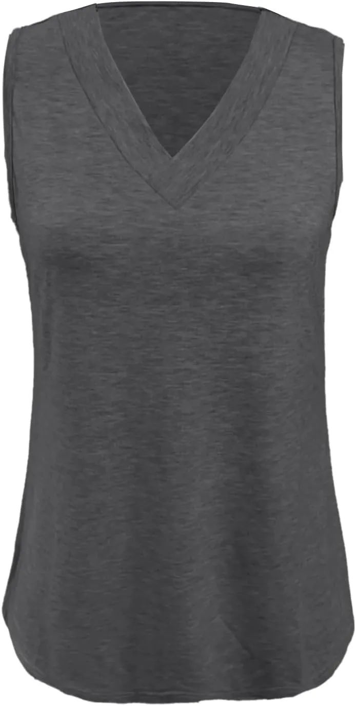 Womens Tank Tops 2025 Sleeveless Summer Vacation Beach Tees Shirts V Neck Basic Shirts