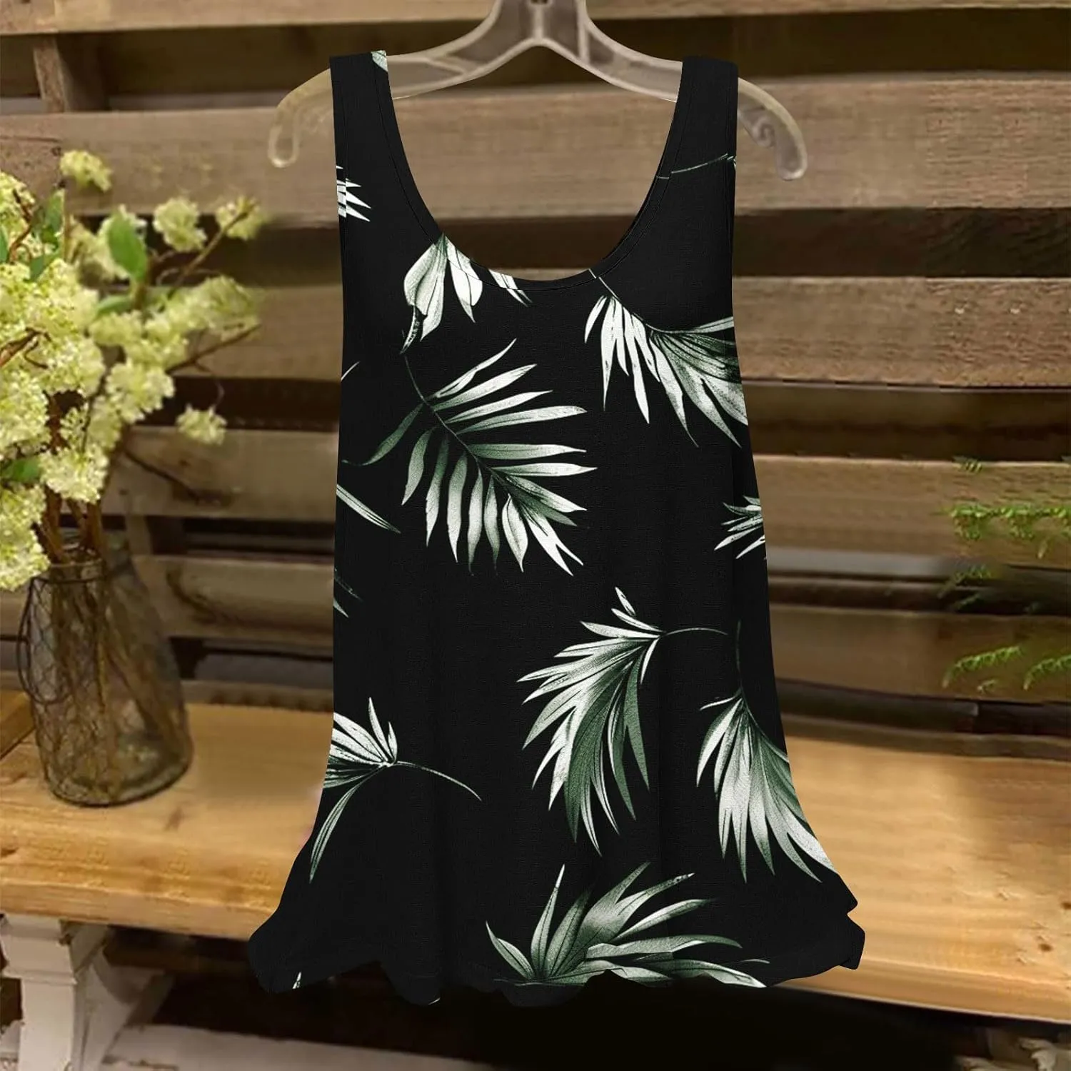 Womens Tank Tops Hawaiian Dressy Printed Casual Crew Neck Sleeveless Shirts 2025 Trendy Summer Beach Ruffled Tank Top