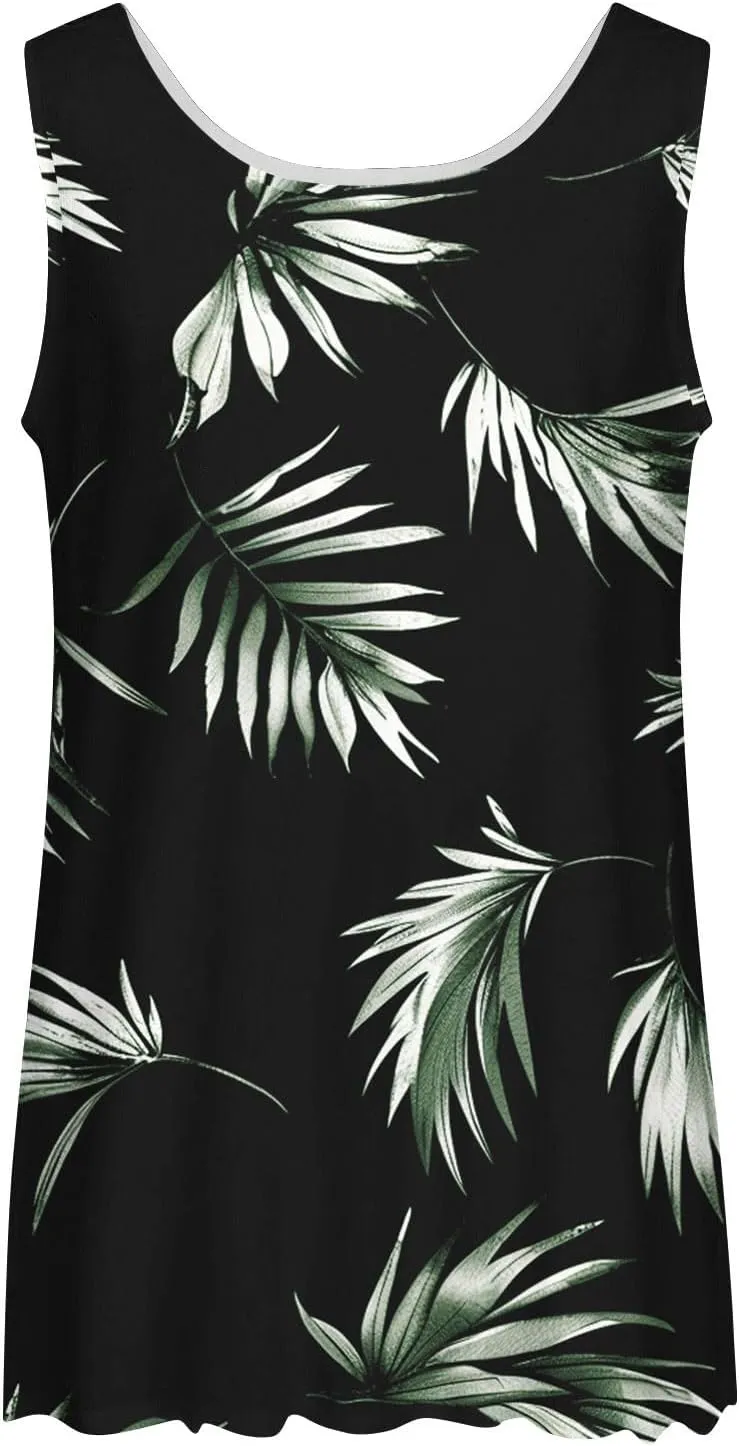 Womens Tank Tops Hawaiian Dressy Printed Casual Crew Neck Sleeveless Shirts 2025 Trendy Summer Beach Ruffled Tank Top