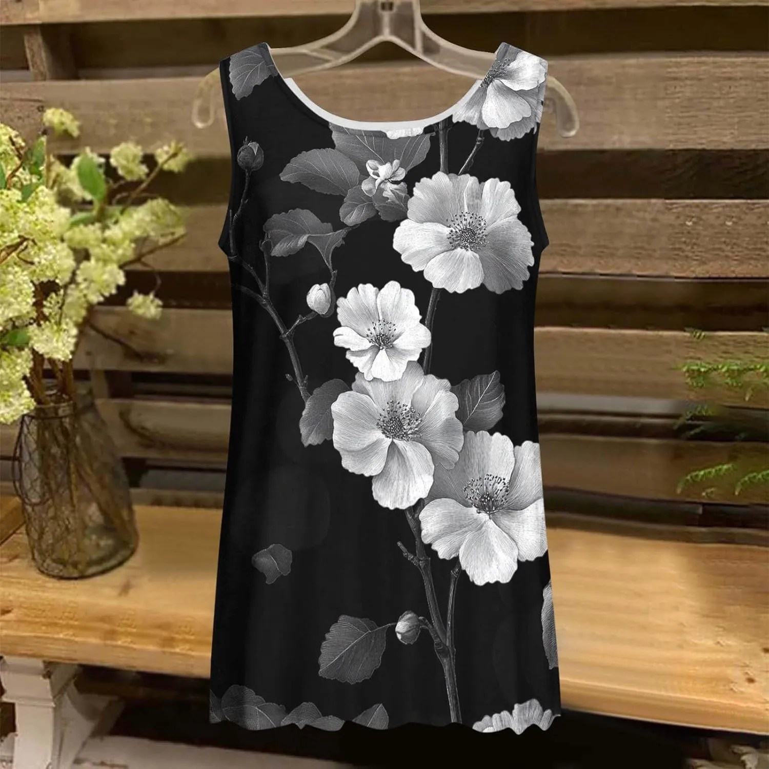Womens Tank Tops Hawaiian Printed Casual Crew Neck Sleeveless Dressy Shirts 2025 Trendy Summer Beach Comfy Tank Top