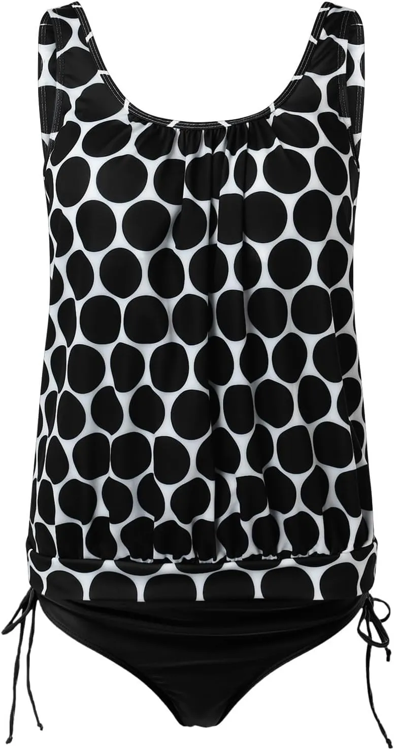 Womens Tankini Sets Scoop Neck Blouson Swim Tank Top with Shorts 2 Piece Swimsuit Summer Beach Modest Bathing Suits