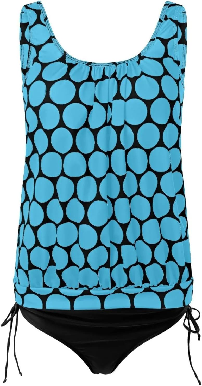 Womens Tankini Sets Scoop Neck Blouson Swim Tank Top with Shorts 2 Piece Swimsuit Summer Beach Modest Bathing Suits
