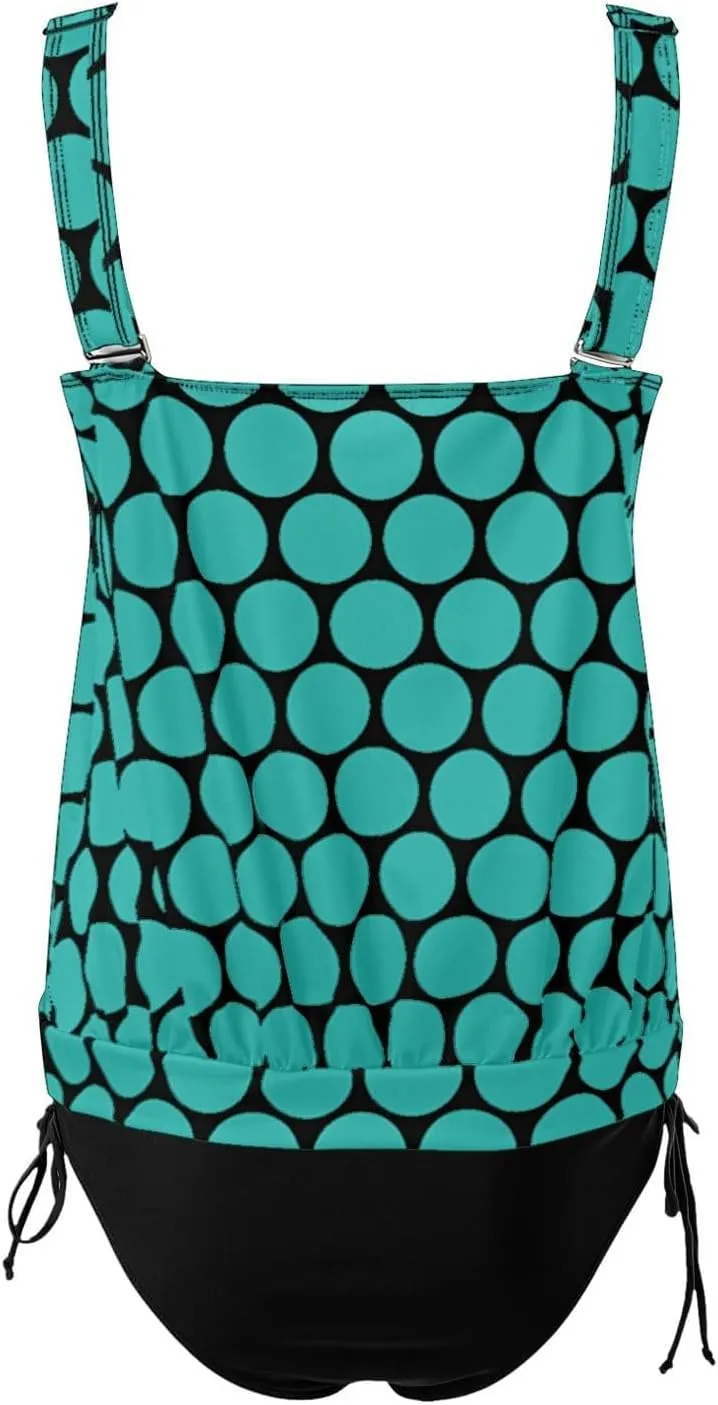 Womens Tankini Sets Scoop Neck Blouson Swim Tank Top with Shorts 2 Piece Swimsuit Summer Beach Modest Bathing Suits