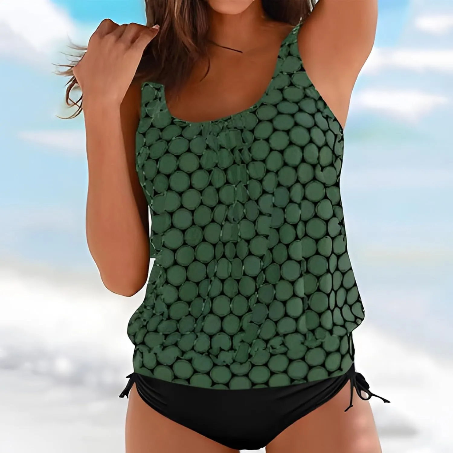 Womens Tankini Sets Scoop Neck Blouson Swim Tank Top with Shorts 2 Piece Swimsuit Summer Beach Modest Bathing Suits