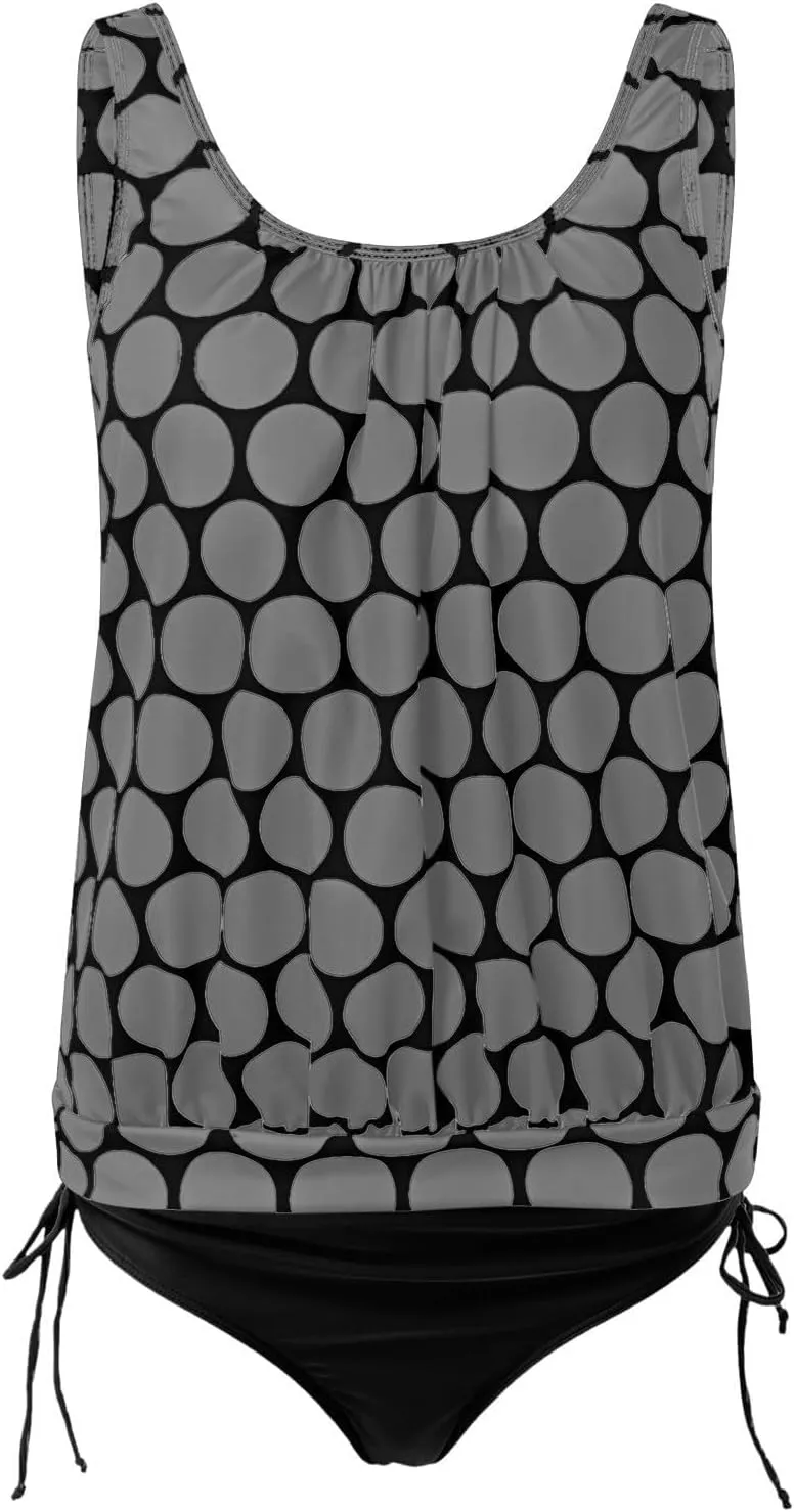 Womens Tankini Sets Scoop Neck Blouson Swim Tank Top with Shorts 2 Piece Swimsuit Summer Beach Modest Bathing Suits