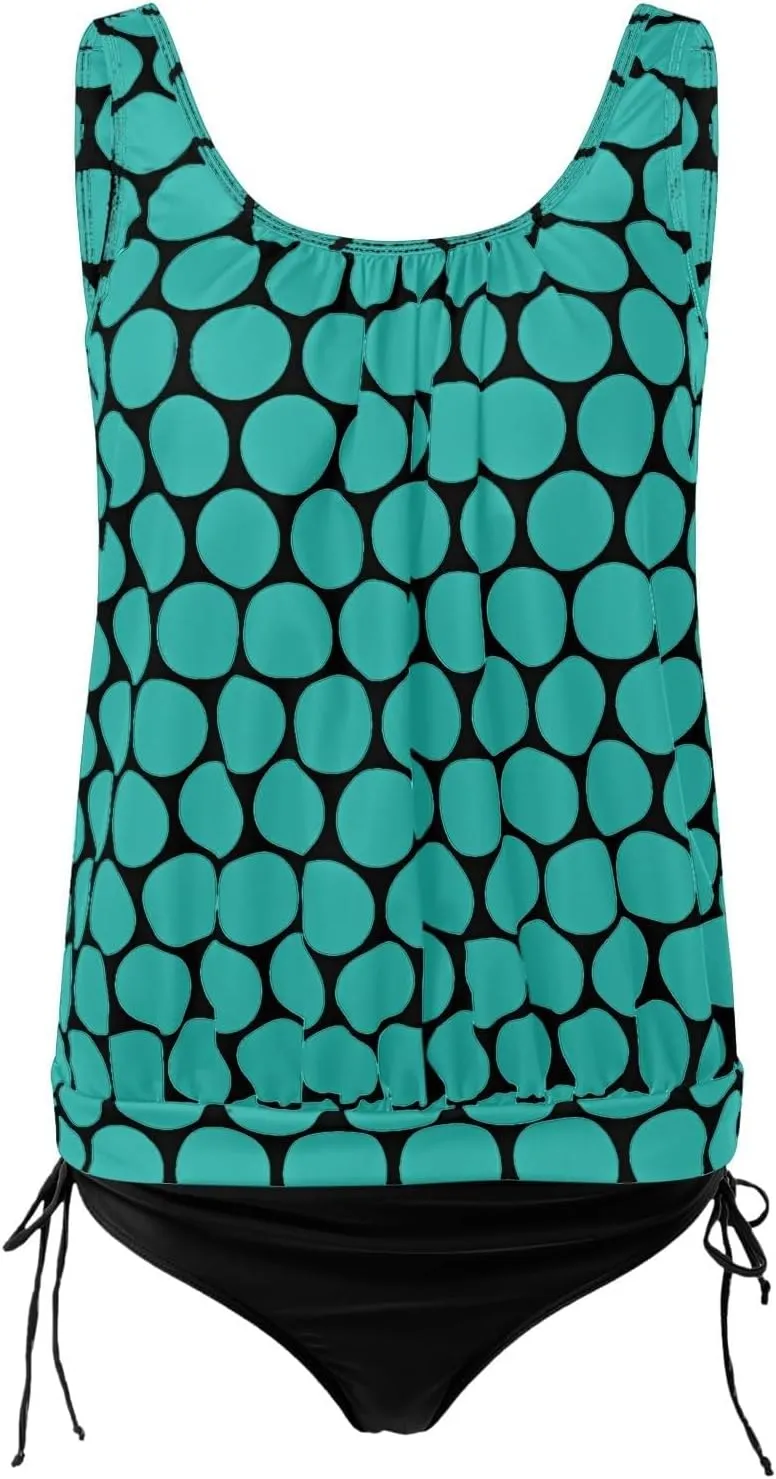 Womens Tankini Sets Scoop Neck Blouson Swim Tank Top with Shorts 2 Piece Swimsuit Summer Beach Modest Bathing Suits