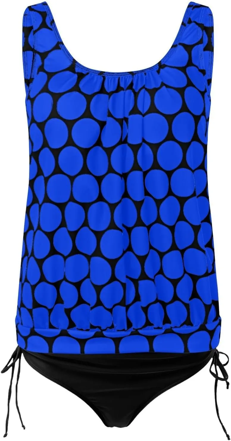 Womens Tankini Sets Scoop Neck Blouson Swim Tank Top with Shorts 2 Piece Swimsuit Summer Beach Modest Bathing Suits