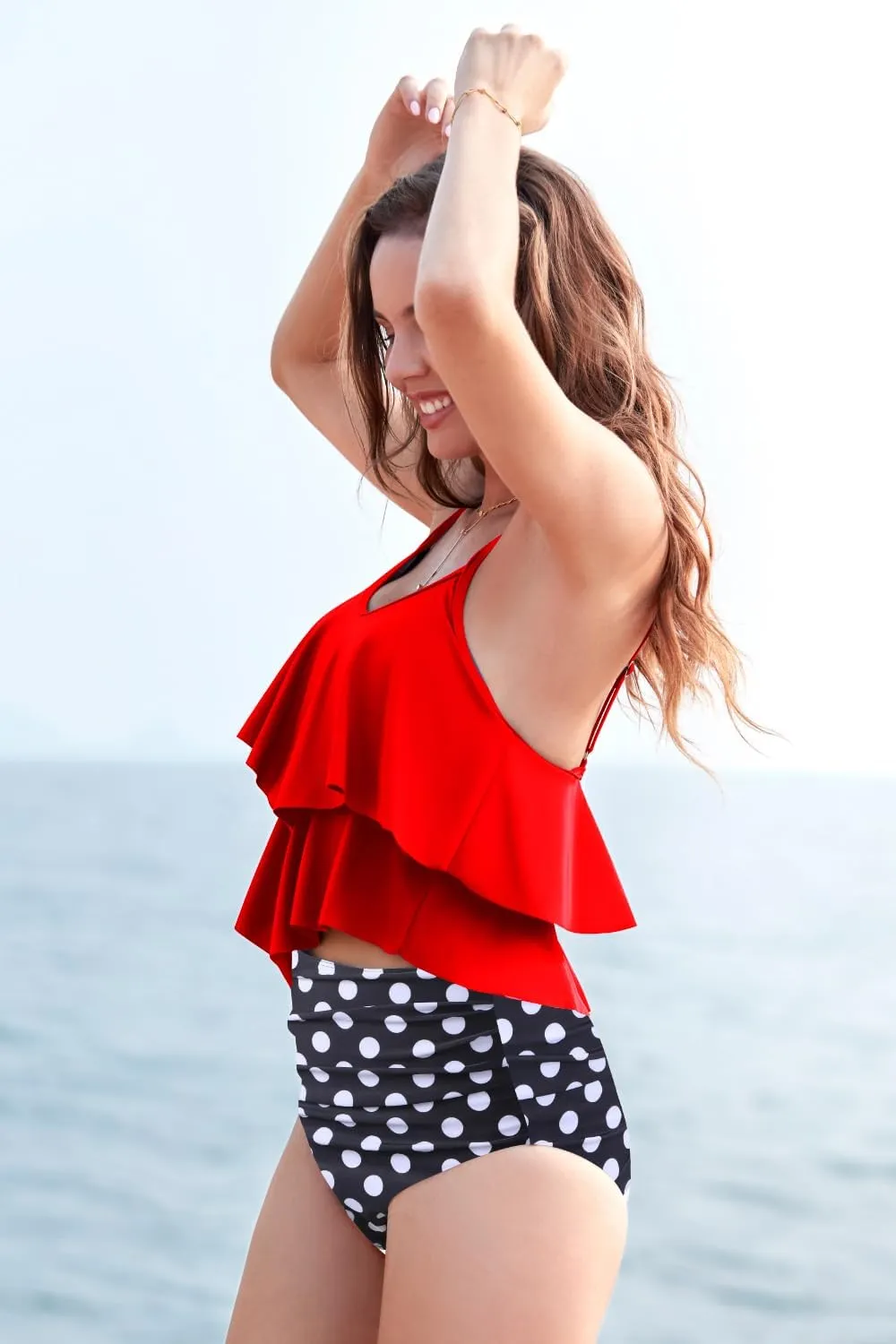 Womens Tankini Swimsuits Ruffled Tank Top Tummy Control Floral Modest Swimwear High Waisted Bikini