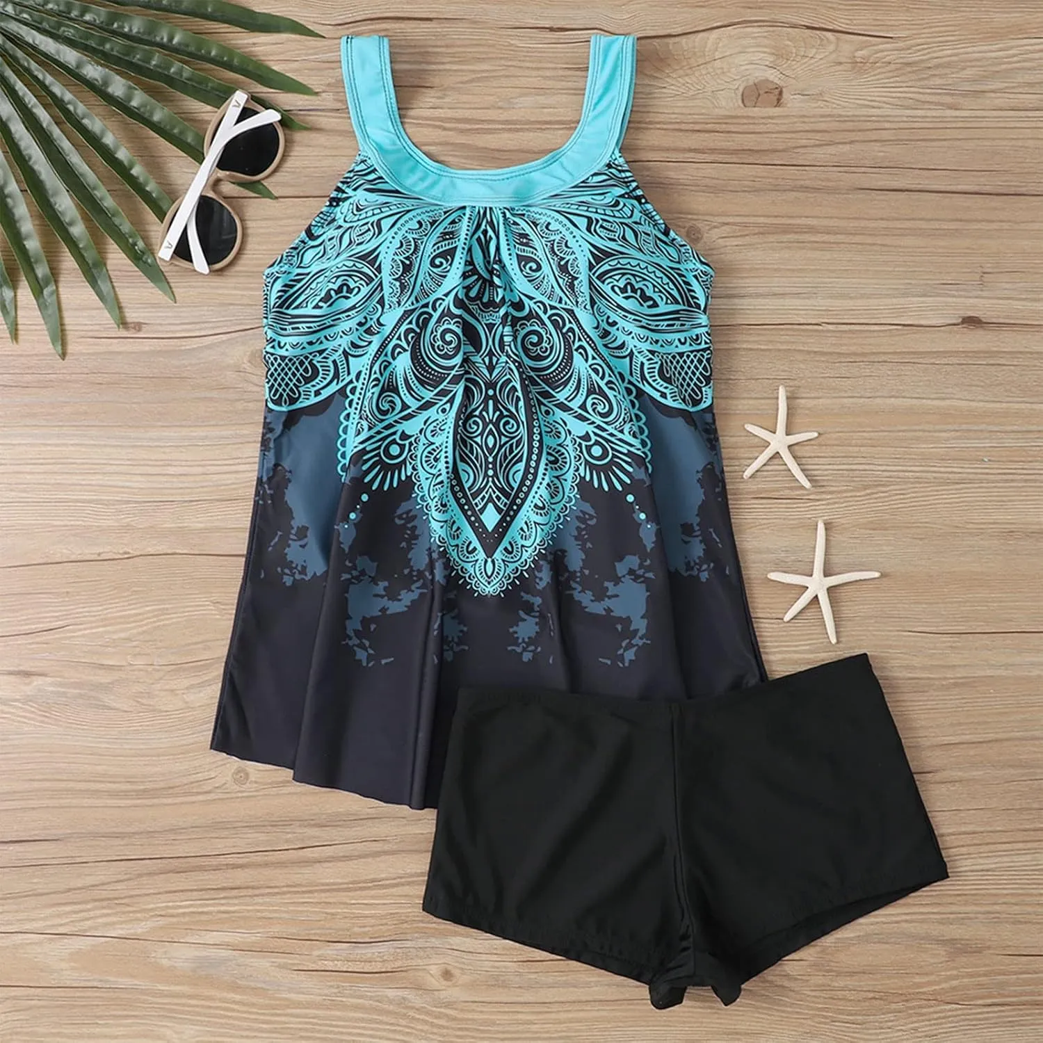 Womens Tankini Swimsuits with Shorts-2025 Summer Two Piece Swimsuit Tummy Control Tankini Bathing Suits Bulit in Bra