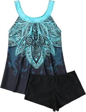 Womens Tankini Swimsuits with Shorts-2025 Summer Two Piece Swimsuit Tummy Control Tankini Bathing Suits Bulit in Bra