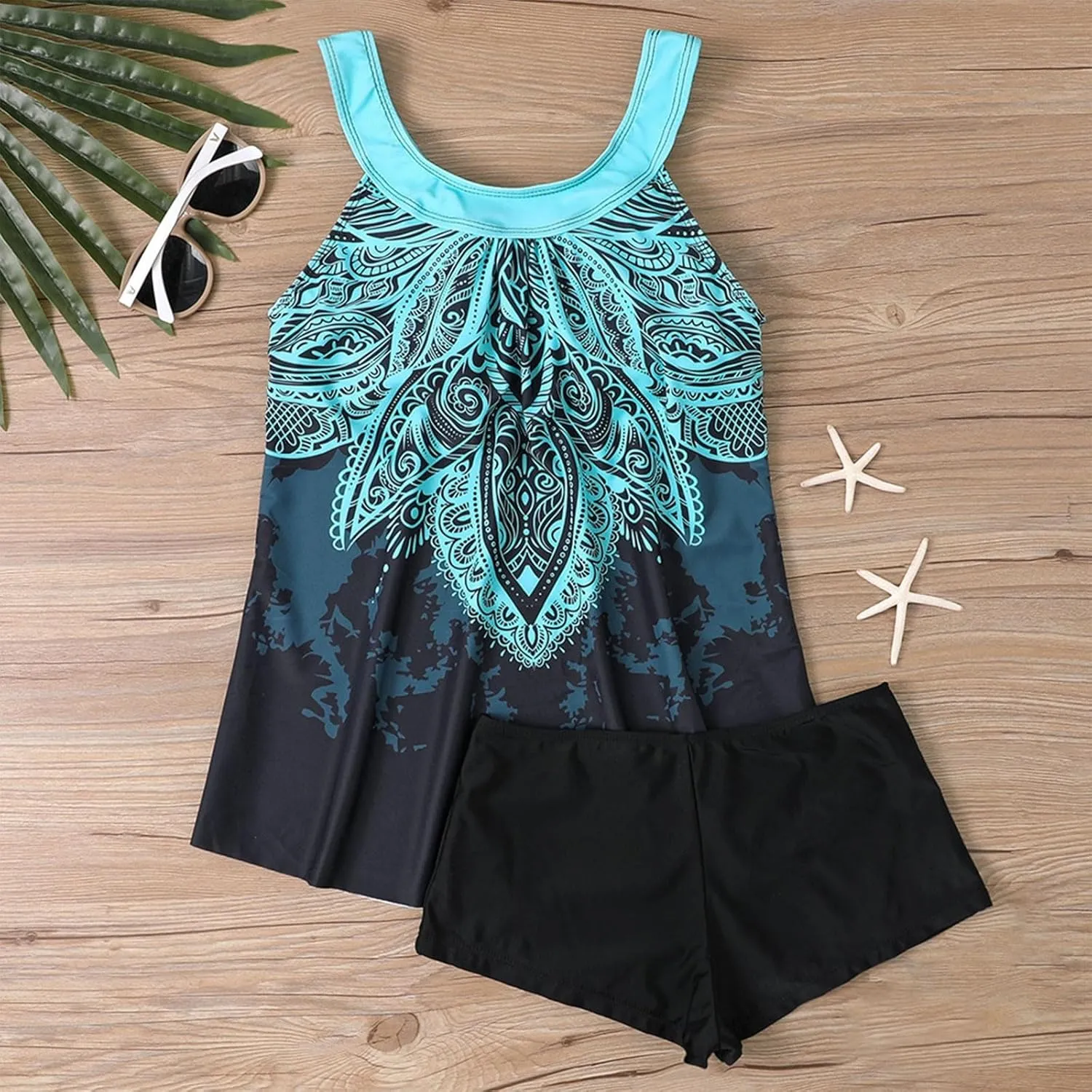 Womens Tankini Swimsuits with Shorts-2025 Summer Two Piece Swimsuit Tummy Control Tankini Bathing Suits Bulit in Bra