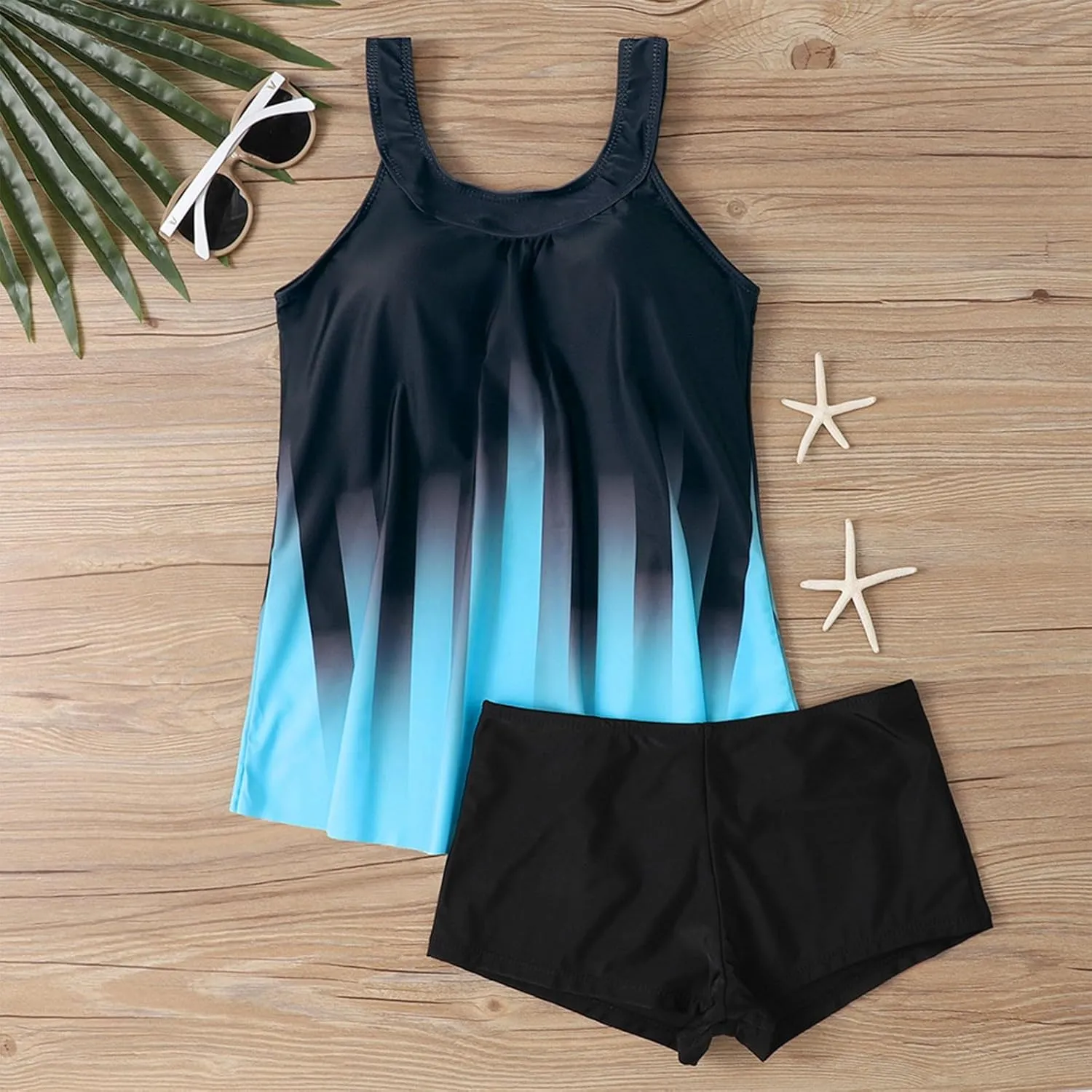 Womens Tankini Swimsuits with Shorts-2025 Summer Two Piece Swimsuit Tummy Control Tankini Bathing Suits Bulit in Bra