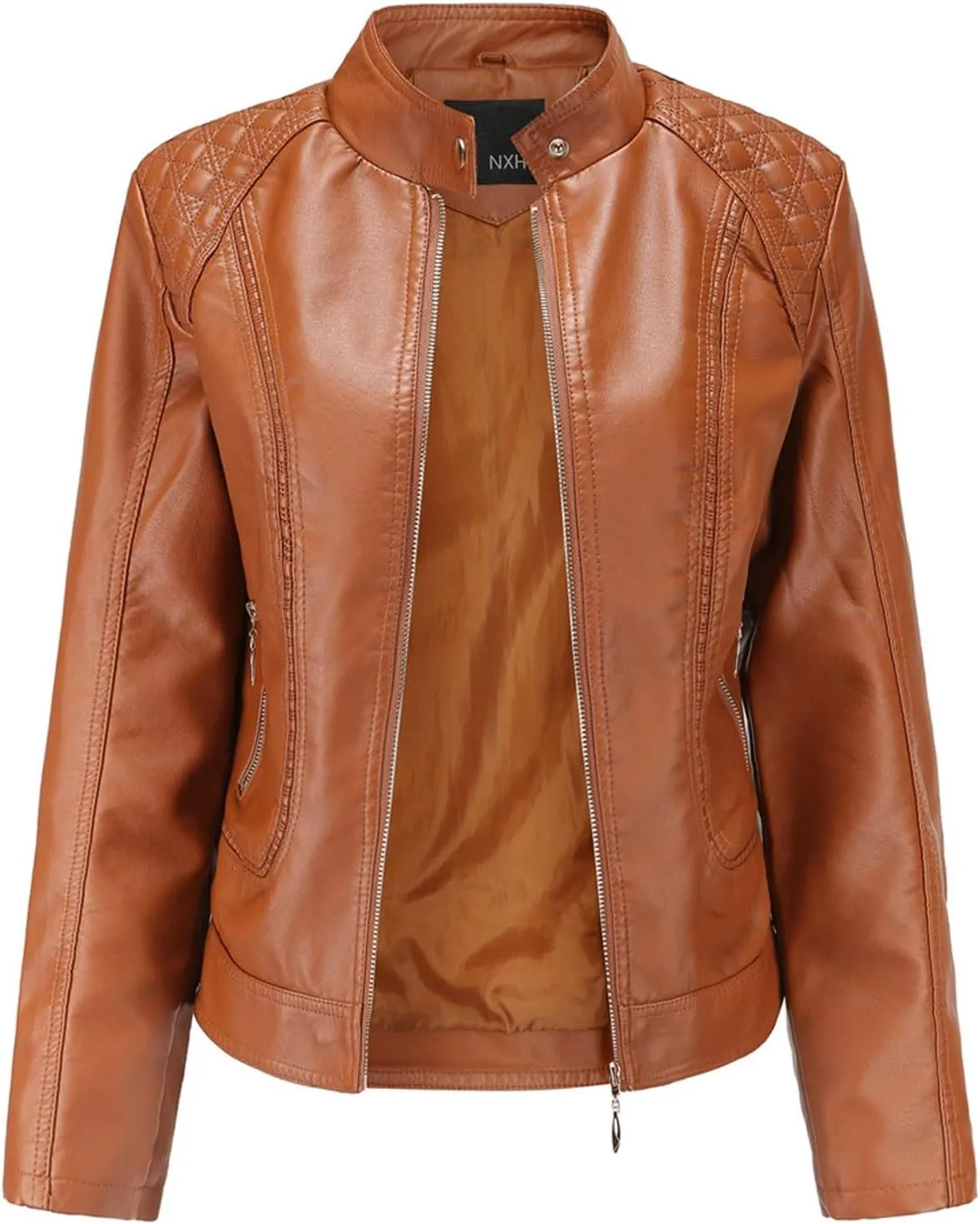 Women's Trendy Faux Leather Jacket Moto Short Jacket Fashion PU Jacket Coat Faux Leather Zip Up Moto Biker Jackets