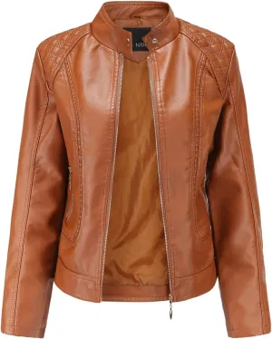 Women's Trendy Faux Leather Jacket Moto Short Jacket Fashion PU Jacket Coat Faux Leather Zip Up Moto Biker Jackets