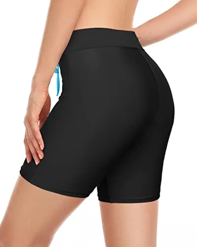 Women's Tummy Control Boy Shorts Swimsuit Long Board Shorts-Black