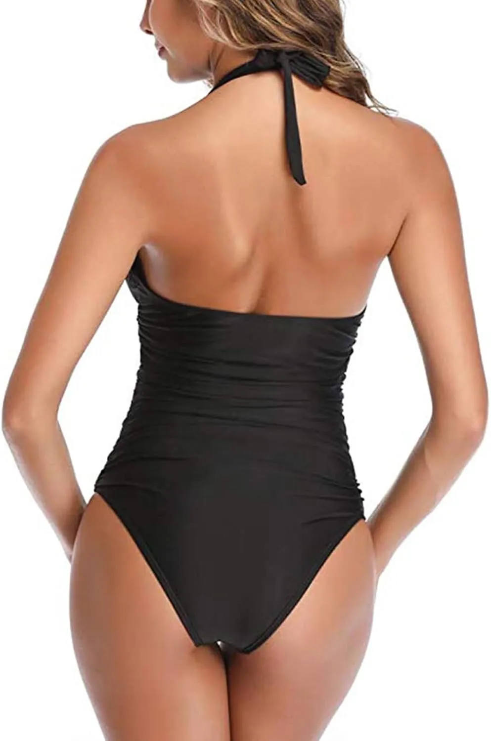 Women's Tummy Control Monokinis Swimsuits One Piece Neon Color Block Swimwear Deep V Neck Slimming Bathing Suit