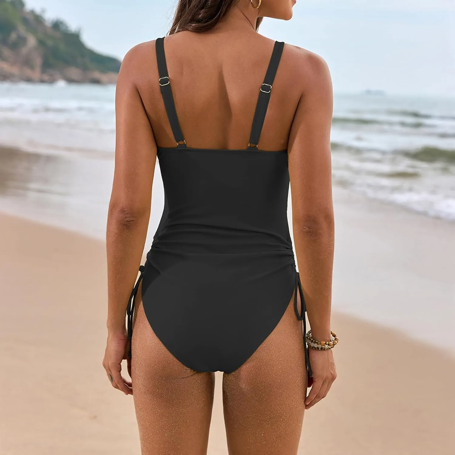 Women's Tummy Control Swimsuits High Neck Plunge Bathing Suit Tummy Control Retro Ruched Swimsuit Vintage Swimwear