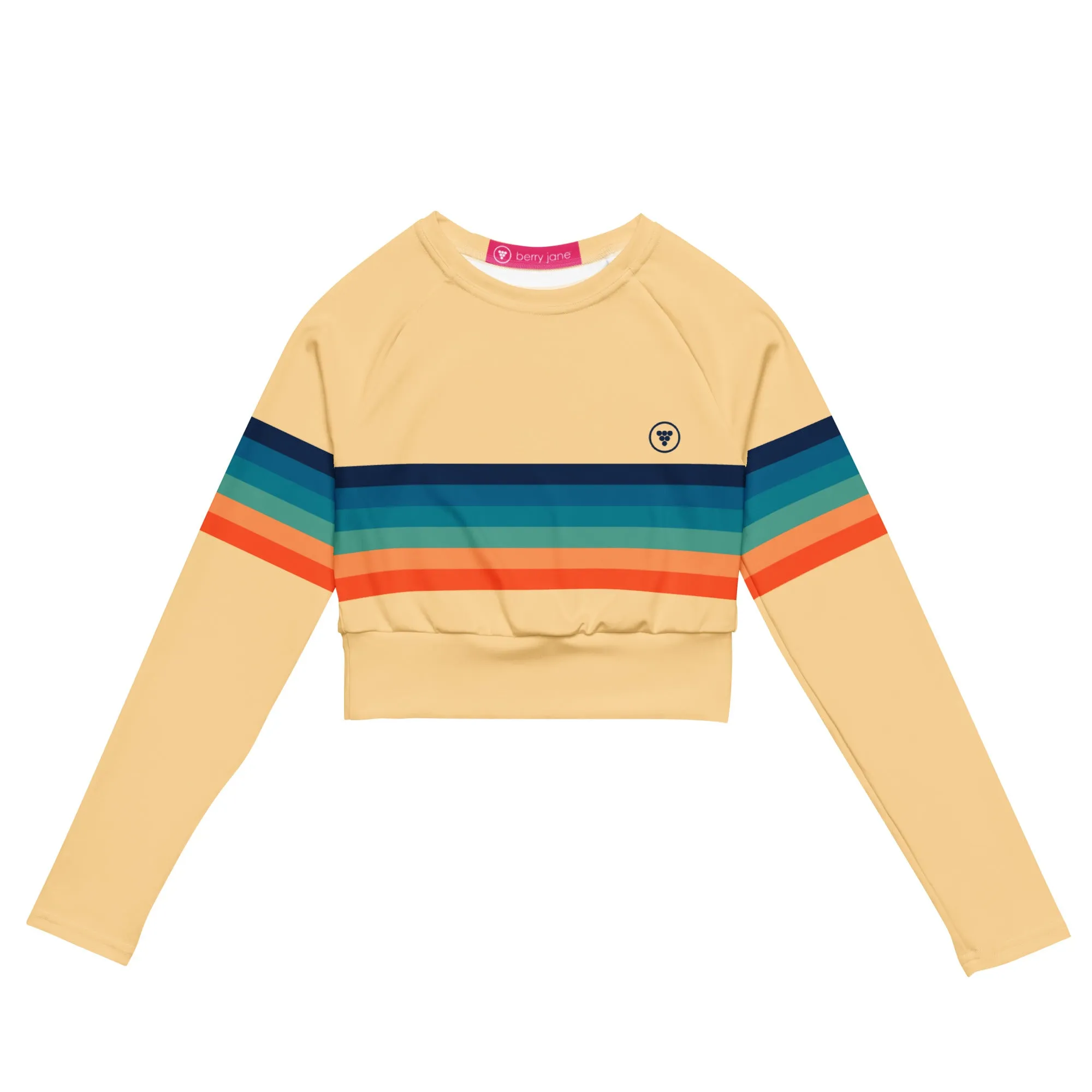 Women's UPF 50 70s Stripe Cropped Rash  Guard, Sunrise Stripes