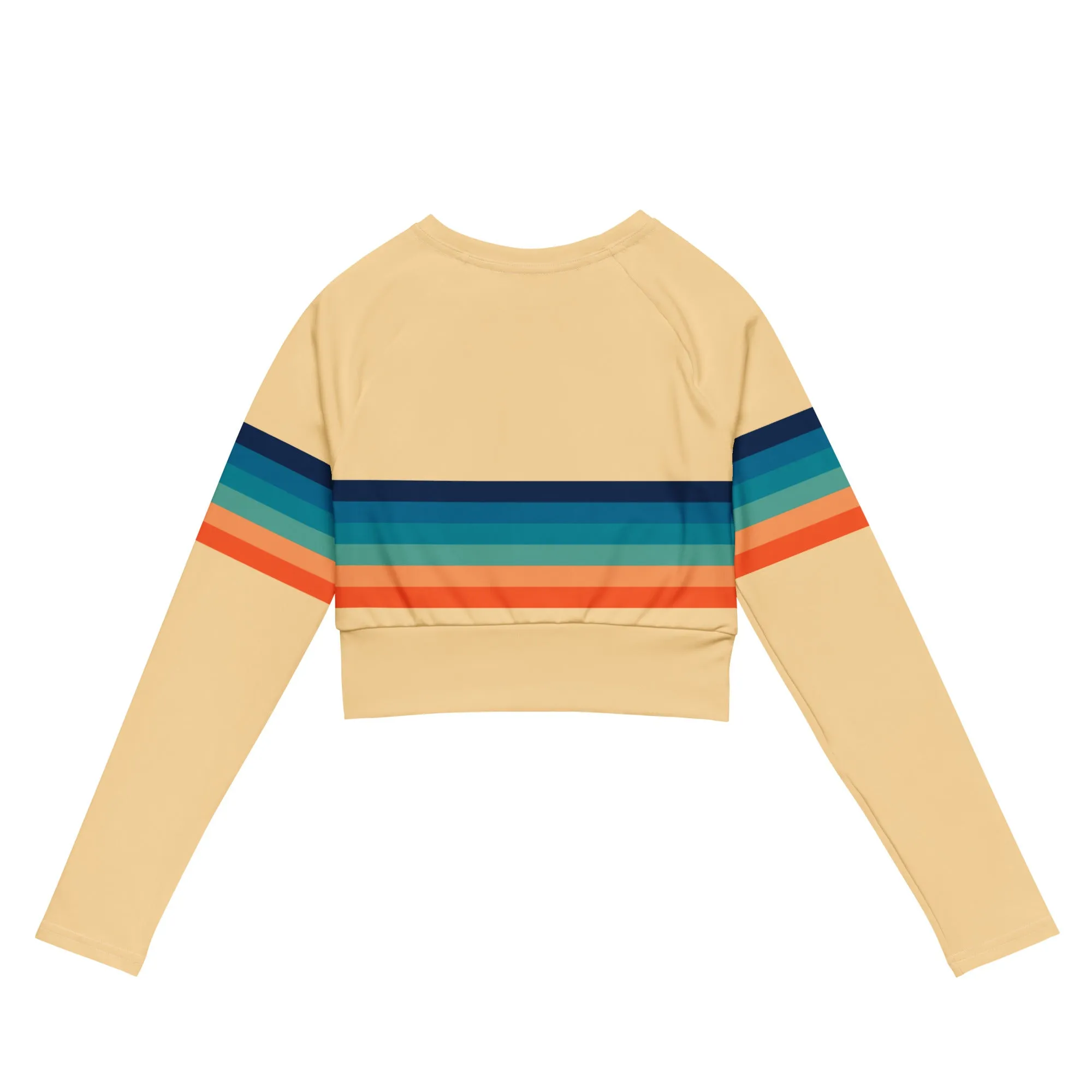 Women's UPF 50 70s Stripe Cropped Rash  Guard, Sunrise Stripes
