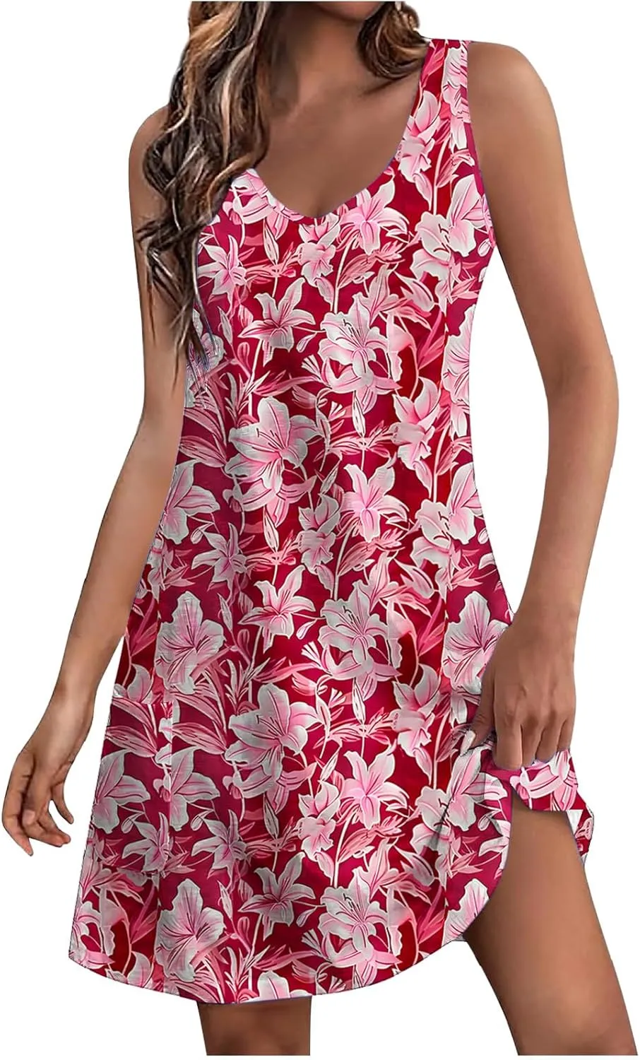 Womens V Neck Ruffle Tiered Tank Dresses Swimsuit Coverup Bathing Suit Swim Vacation Beach Cover Ups Swimwear Dress