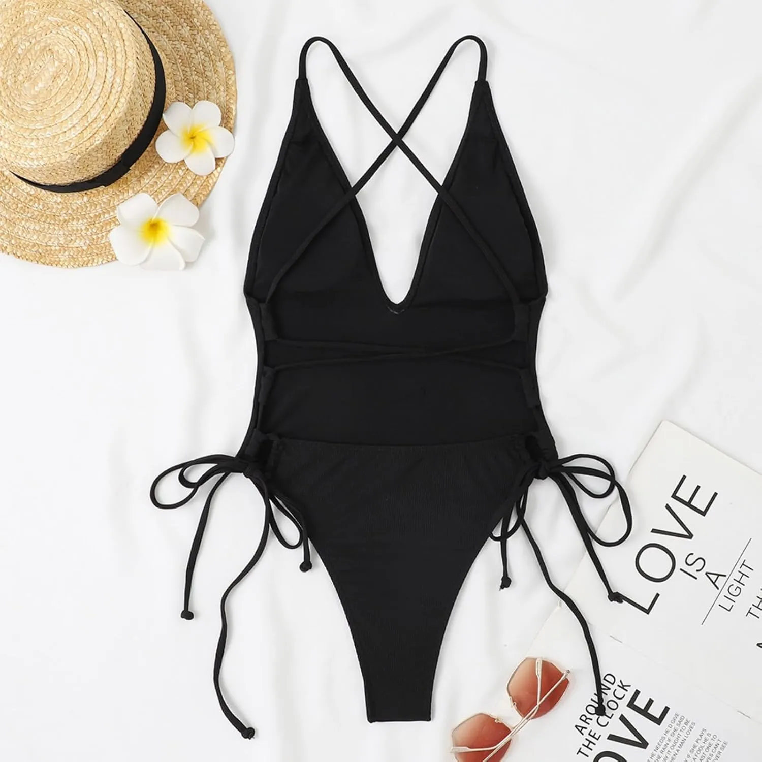 Women's V Neck Swimwear Backless Sleeveless Tummy Control Swimsuits One Piece Slimming Bathing Suits