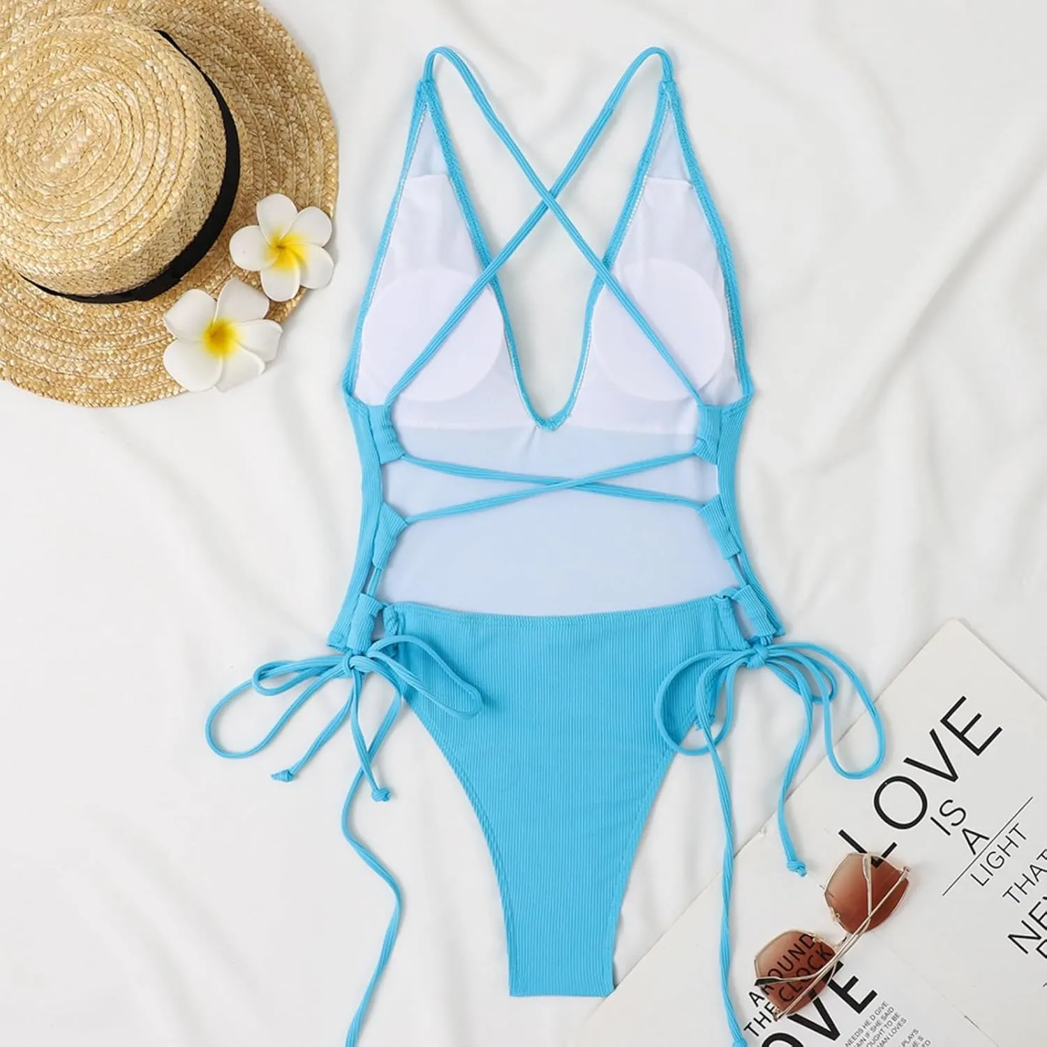 Women's V Neck Swimwear Backless Sleeveless Tummy Control Swimsuits One Piece Slimming Bathing Suits