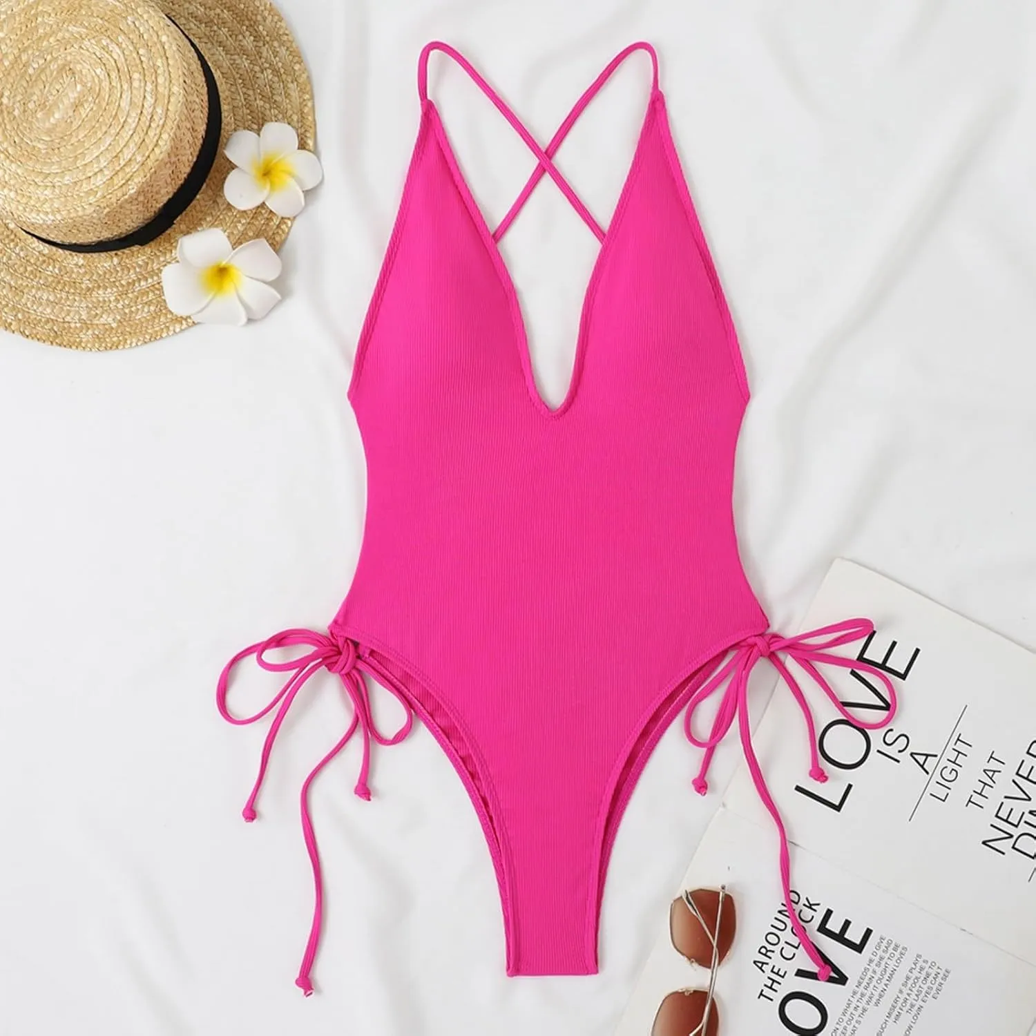 Women's V Neck Swimwear Backless Sleeveless Tummy Control Swimsuits One Piece Slimming Bathing Suits