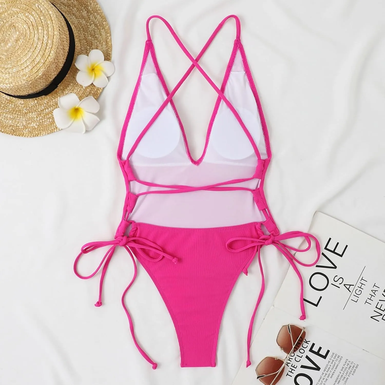 Women's V Neck Swimwear Backless Sleeveless Tummy Control Swimsuits One Piece Slimming Bathing Suits