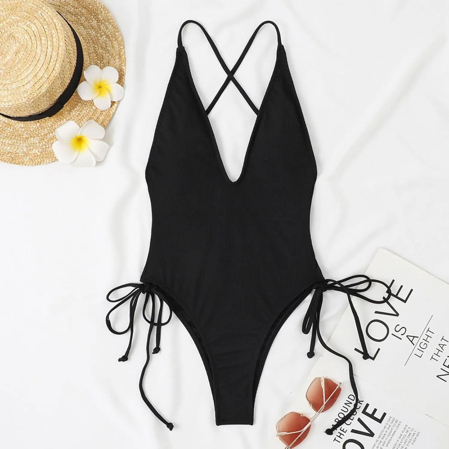 Women's V Neck Swimwear Backless Sleeveless Tummy Control Swimsuits One Piece Slimming Bathing Suits