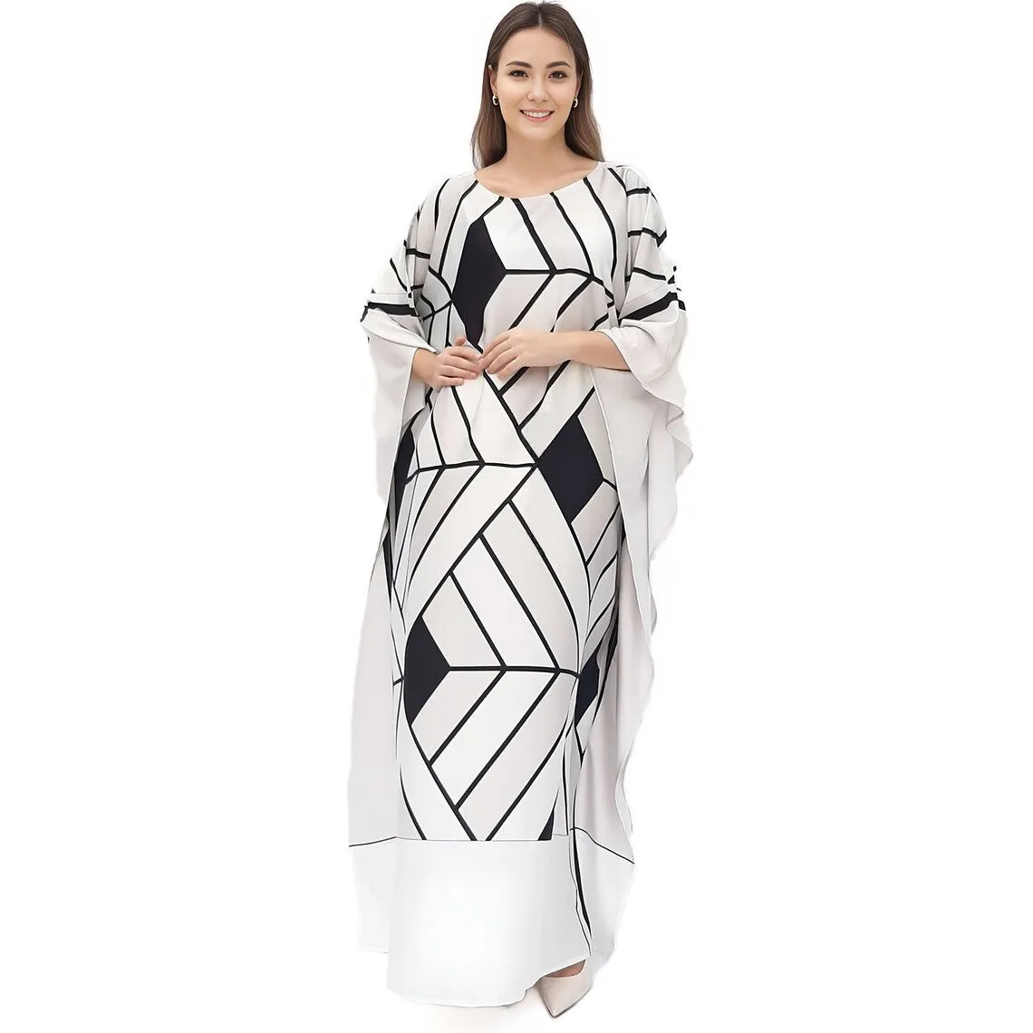 Women's White Satin Kaftans - BlackBeads