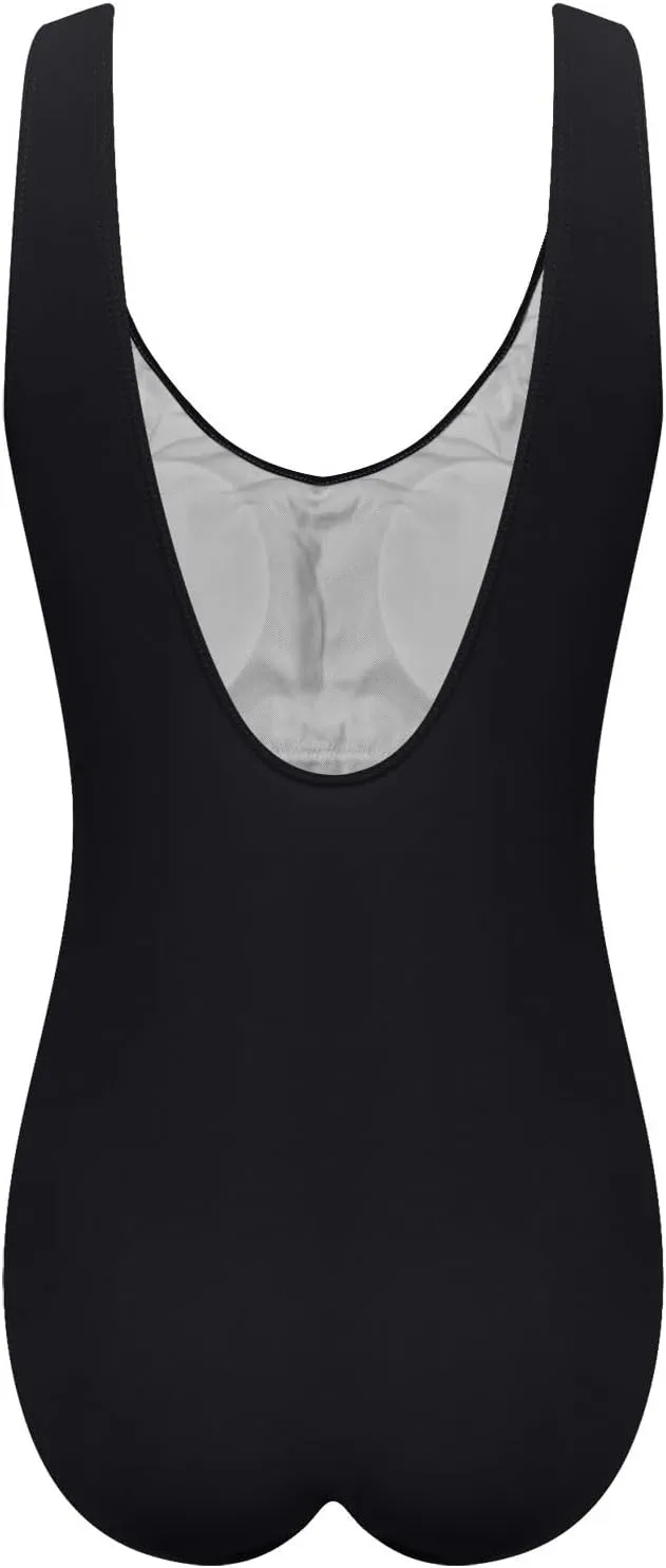 Workout Swimsuit Women One Piece Athletic Bathing Suit Tummy Control Backless Swimwear Trendy Crew Neck Beachwear