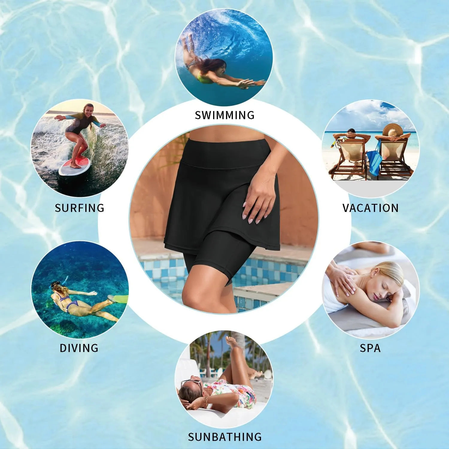 WOWENY Women Swim Skirt High Waisted Swimsuit Bottom Built-in Swim Bikini Bottoms