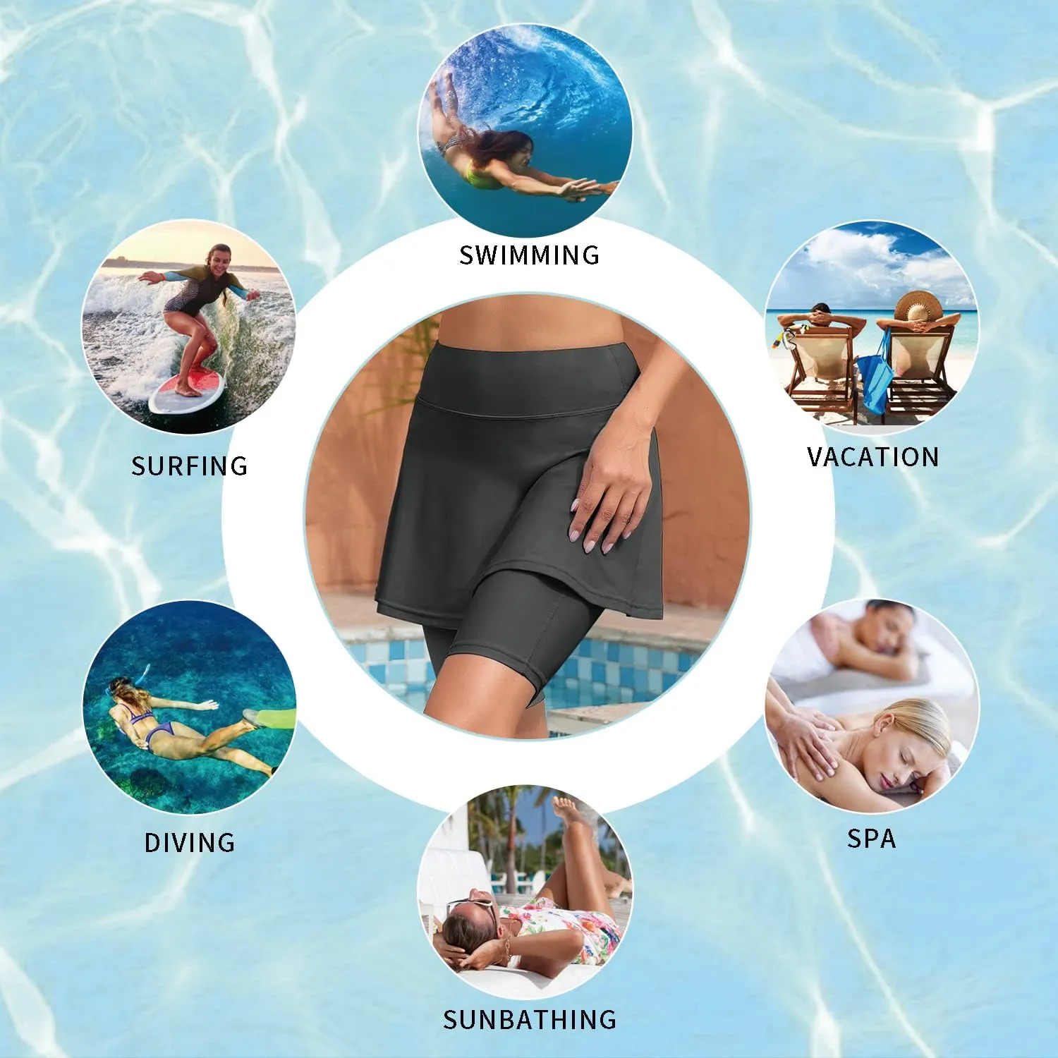 WOWENY Women Swim Skirt High Waisted Swimsuit Bottom Built-in Swim Bikini Bottoms