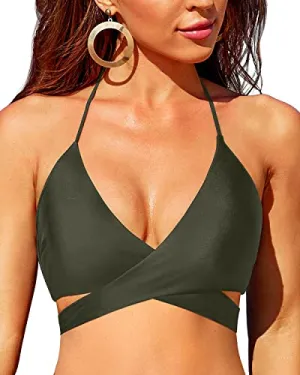 Wrap Sexy Bandage Halter Women Criss Cross Push Up Bikini Top-Army Green