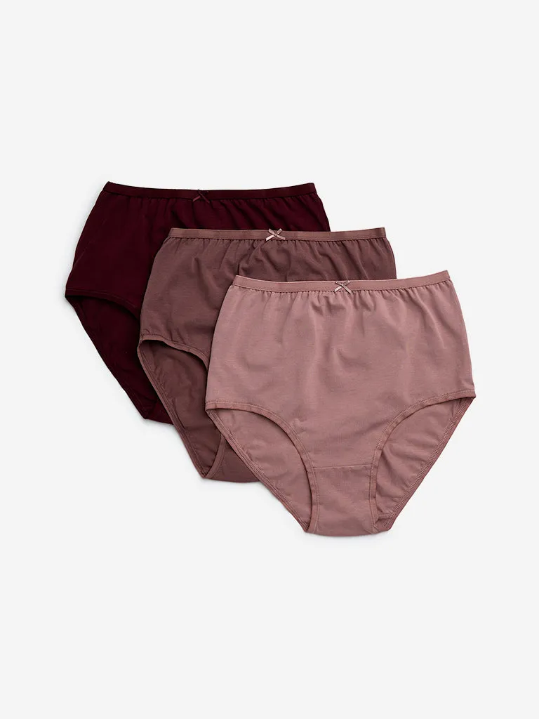 Wunderlove Burgundy Solid Cotton-Blend Briefs - Pack of 3