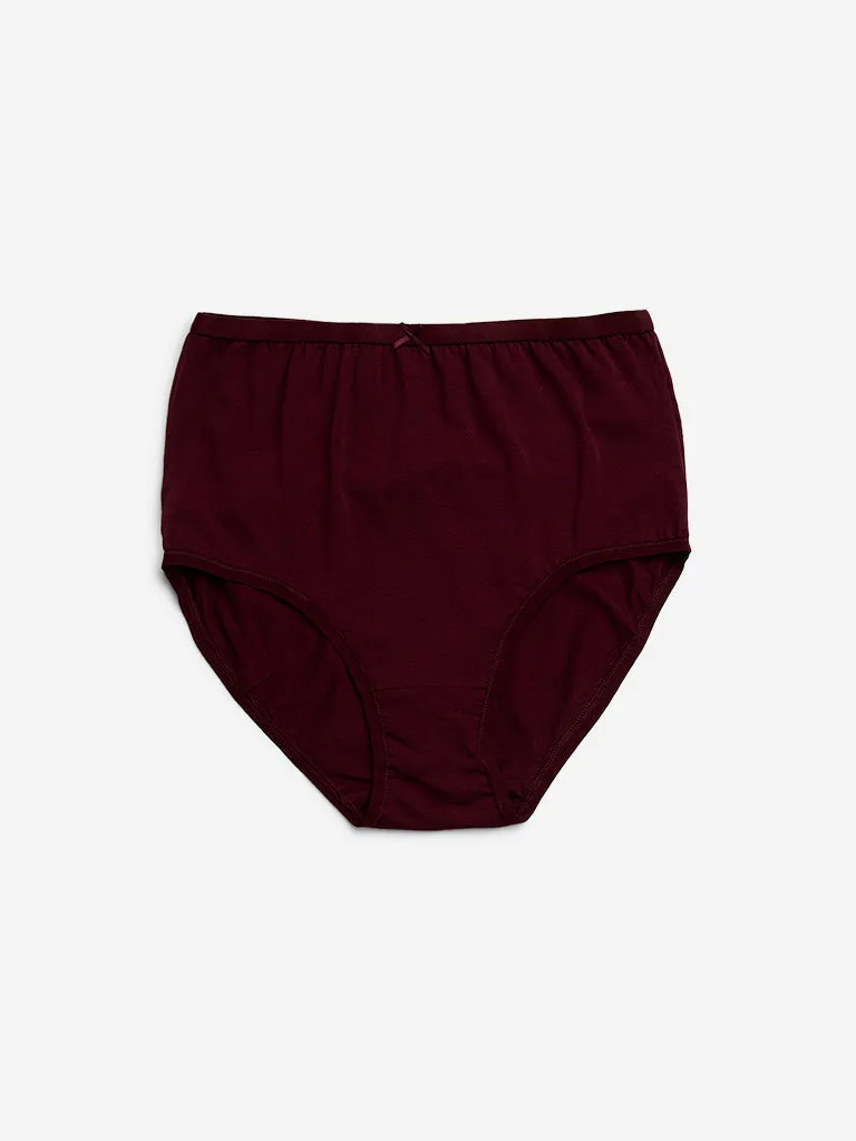 Wunderlove Burgundy Solid Cotton-Blend Briefs - Pack of 3