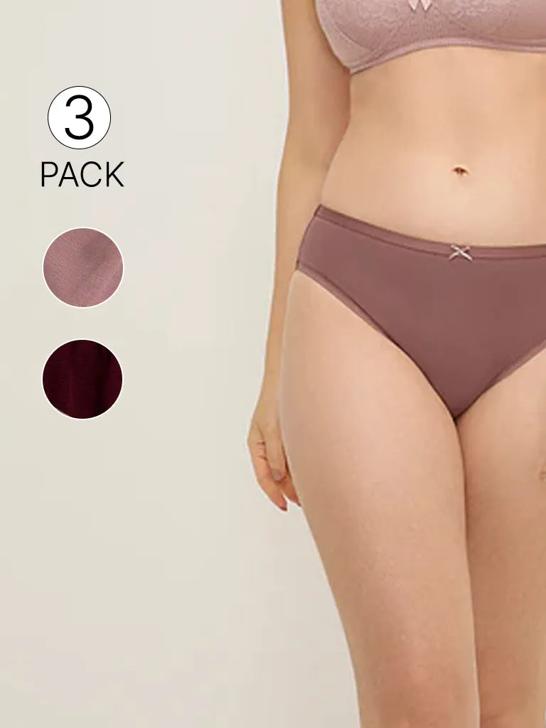 Wunderlove Burgundy Solid Cotton-Blend Briefs - Pack of 3
