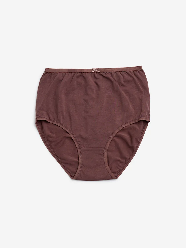 Wunderlove Burgundy Solid Cotton-Blend Briefs - Pack of 3