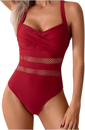Xiaojmake Womens One Piece Swimsuits Tummy Control Mesh High Waisted Sexy Bathing Suit Wrap Backless Adjustable Bodysuit