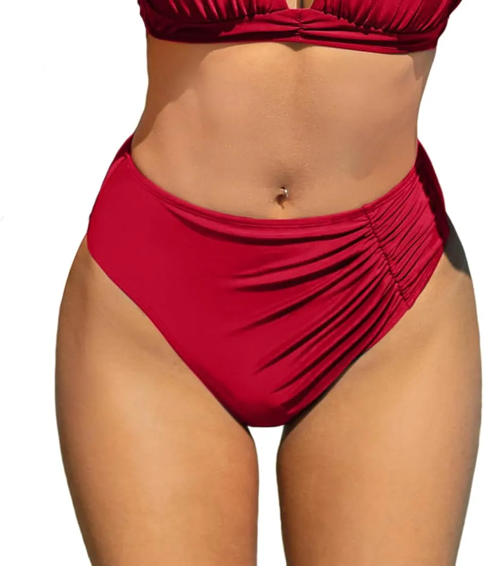 YELAIVP Women's High Waisted Bikini Bottom Tummy Control Ruched Bathing Suit Bottom Full Coverage Swimsuit Bottoms
