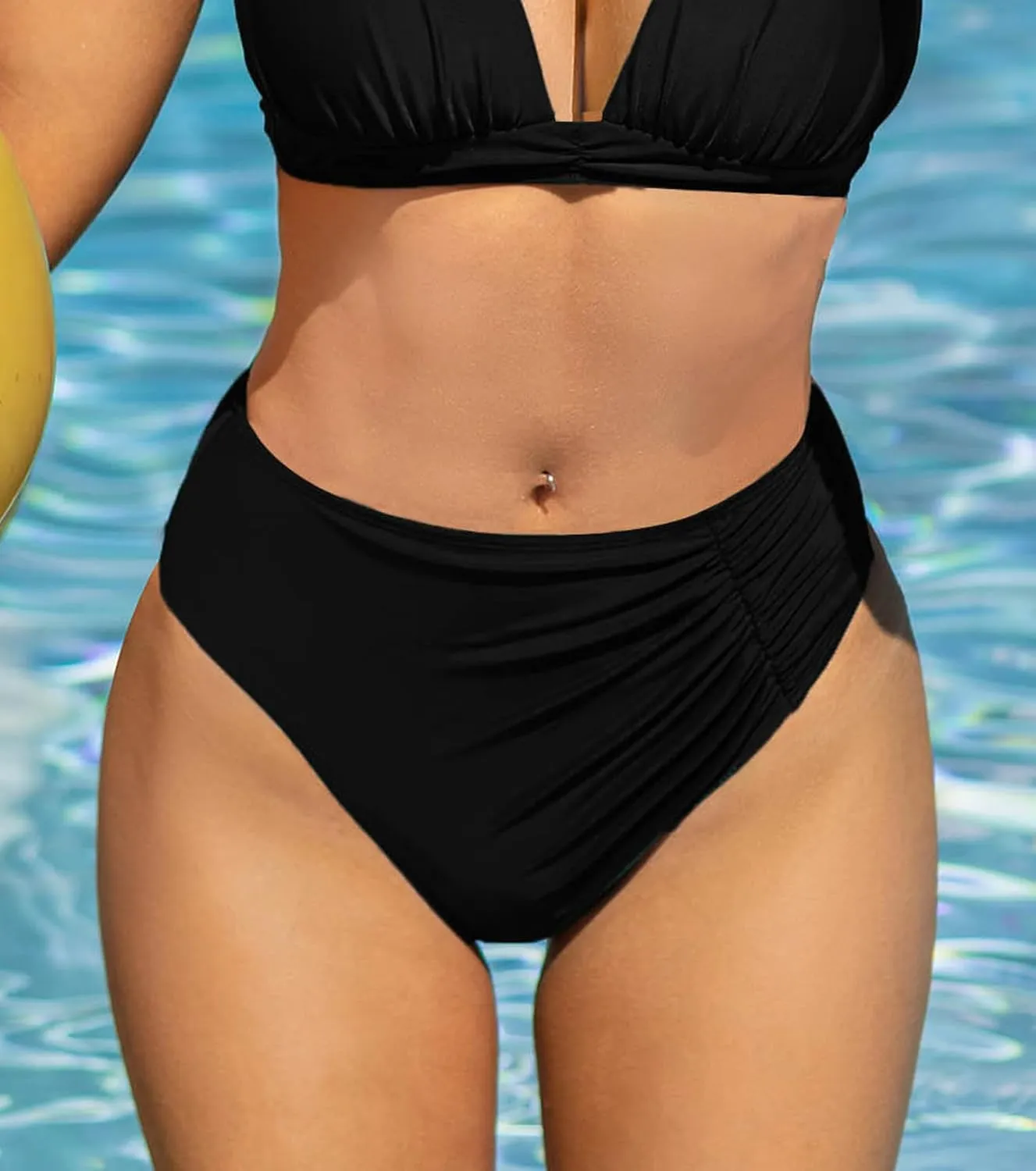 YELAIVP Women's High Waisted Bikini Bottom Tummy Control Ruched Bathing Suit Bottom Full Coverage Swimsuit Bottoms